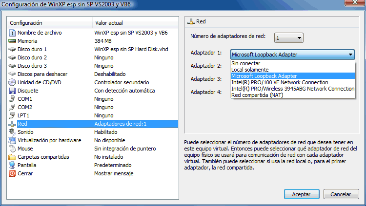 Figura 5. Configuración del adaptador de Red