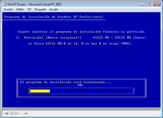 Figura 3. La instalación se hace en el disco virtual