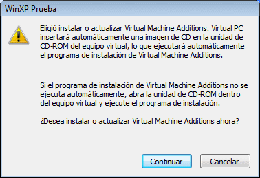 Figura 7. Se va a iniciar el programa de Virtual Machine Additions