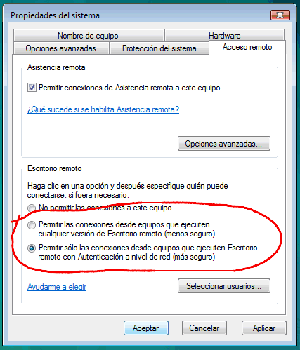 Escritorio remoto Vista