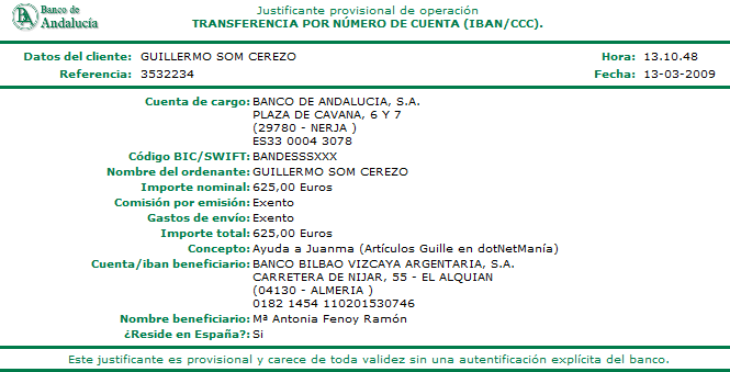 Ingreso del importe cobrado por los artículos de dotNetManía números 50, 51 y 55