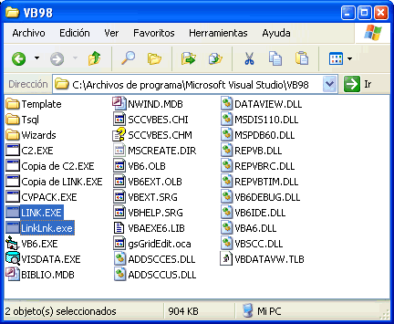 Figura 1. El directorio de VB6 despus de copiar los dos ficheros