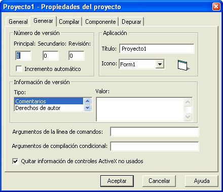 Figura 4. Propiedades Generar del proyecto