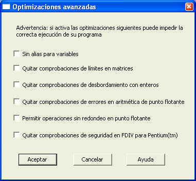 Figura 7. Las opciones de optimizaciones avanzadas