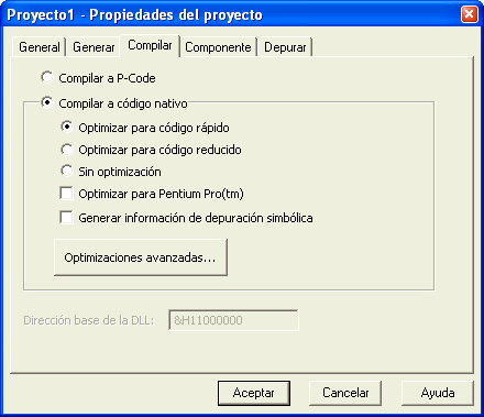 Figura 6. Las opciones de compilacin del proyecto actual