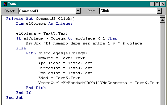 C�digo para modificar un colega