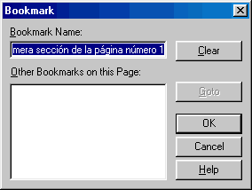 Cuador de di�logo para los Bookmark