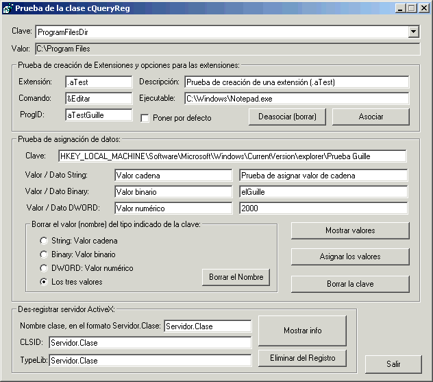 Formulario de Prueba para la clase cQueryReg