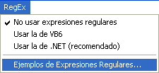 Figura 5. El men de Expresiones Regulares